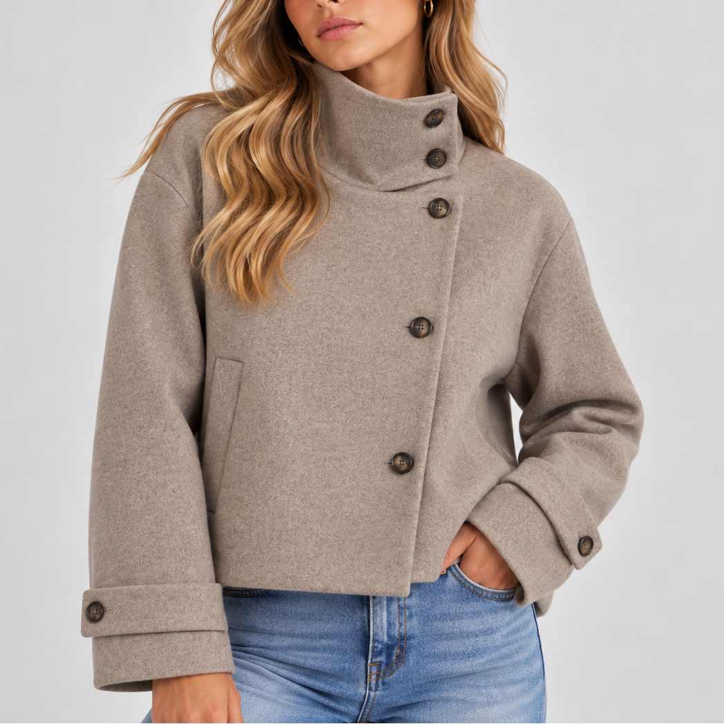 Lila Honfleur | Women's High Neck Cropped Jacket – Button Front Coat
