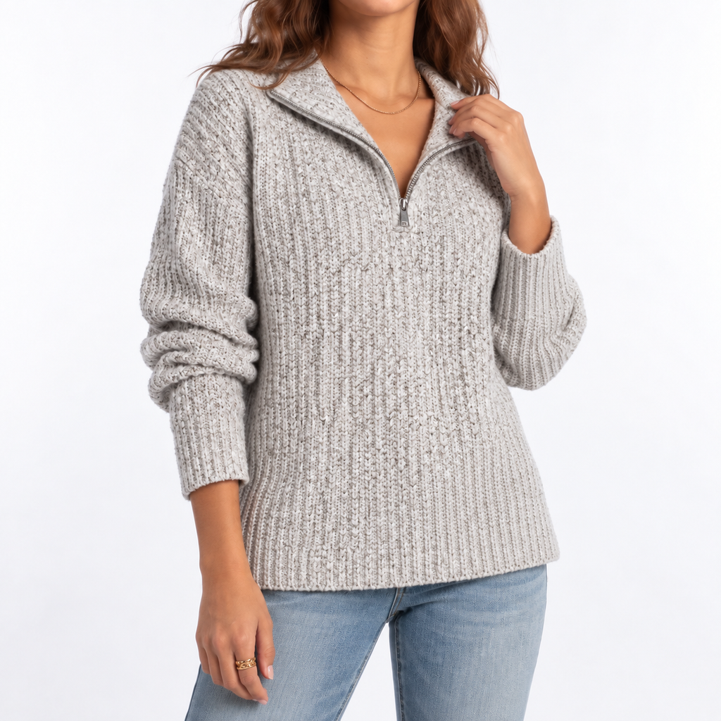 Zora Valence | Women's Textured Knit Sweater – Quarter Zip & Relaxed Fit