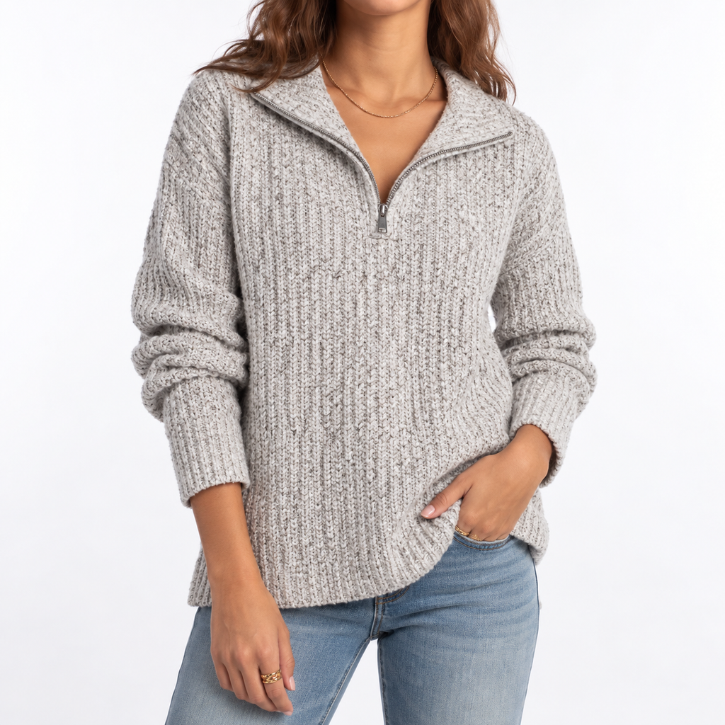 Zora Valence | Women's Textured Knit Sweater – Quarter Zip & Relaxed Fit