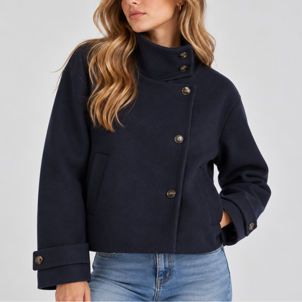 Lila Honfleur | Women's High Neck Cropped Jacket – Button Front Coat
