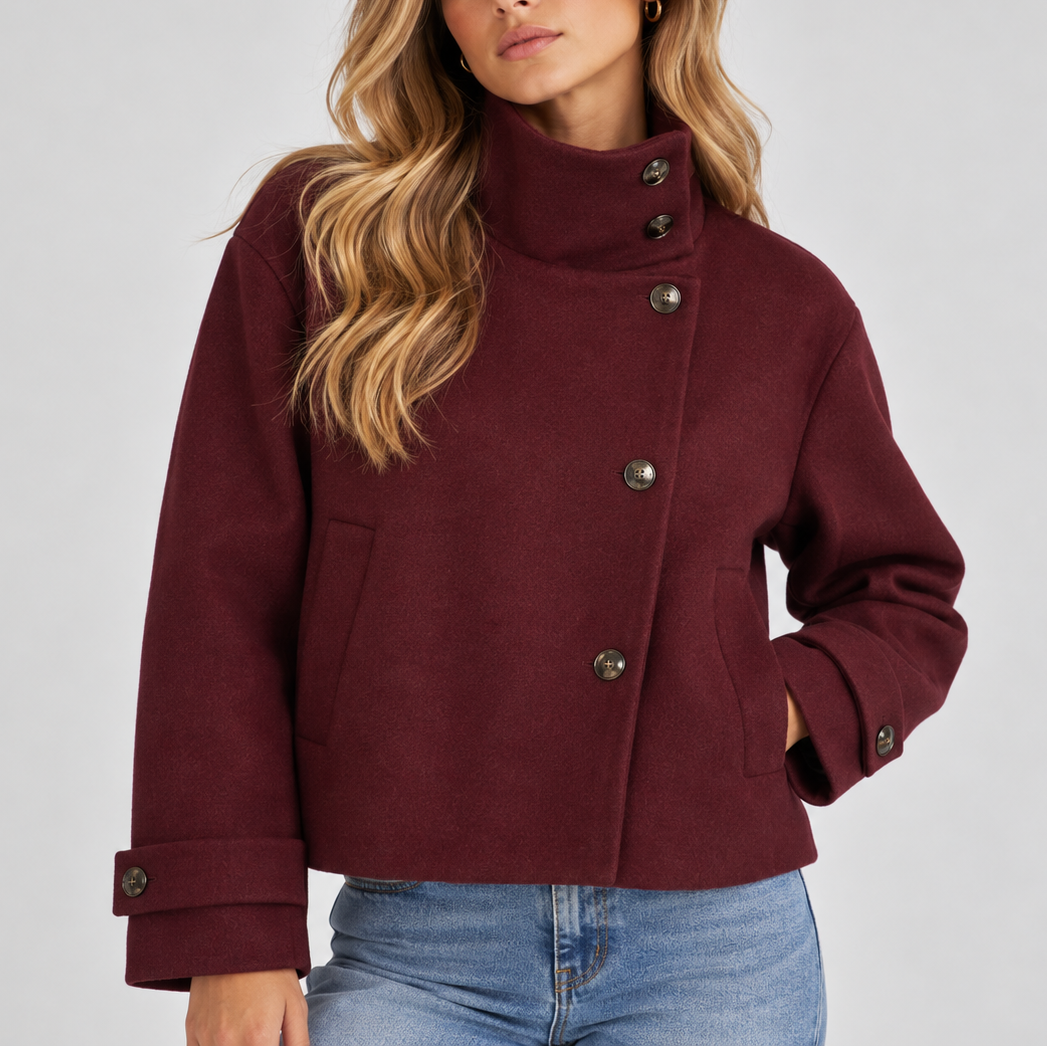 Lila Honfleur | Women's High Neck Cropped Jacket – Button Front Coat