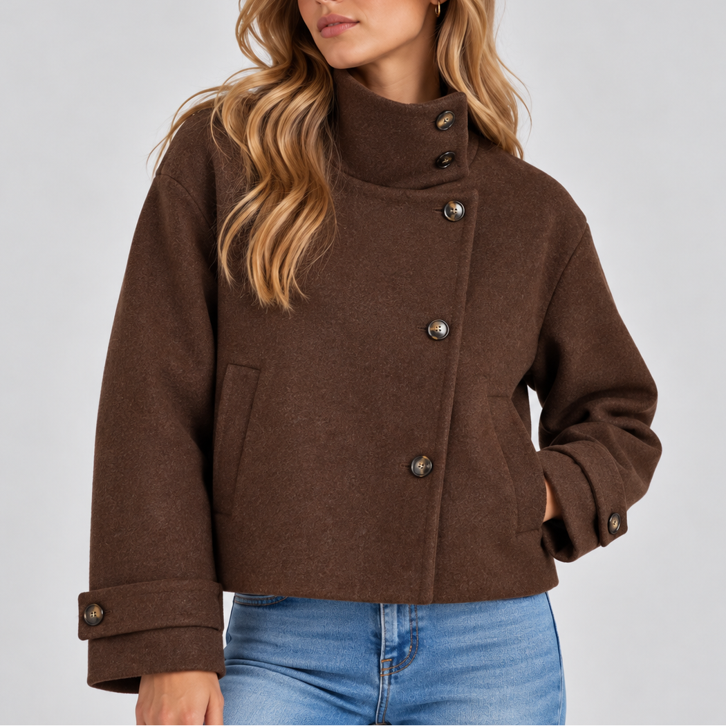 Lila Honfleur | Women's High Neck Cropped Jacket – Button Front Coat
