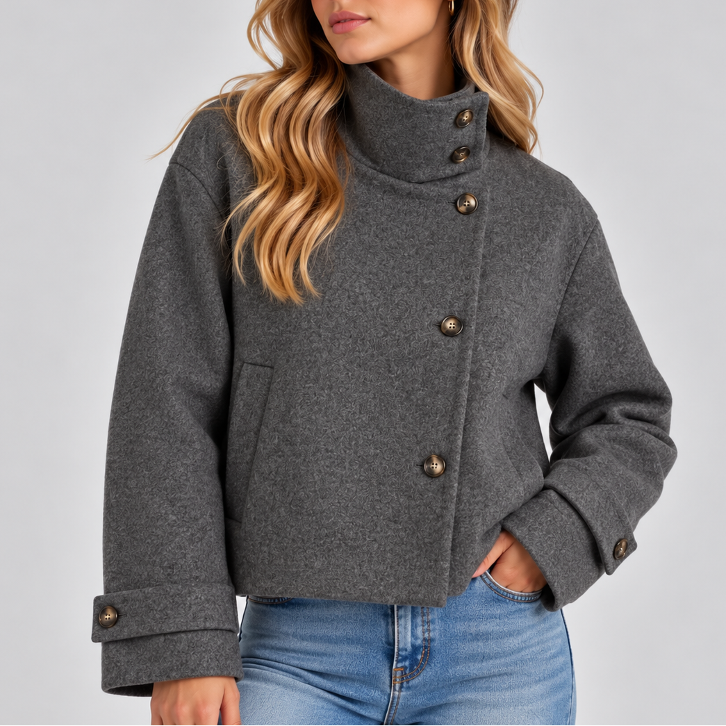 Lila Honfleur | Women's High Neck Cropped Jacket – Button Front Coat