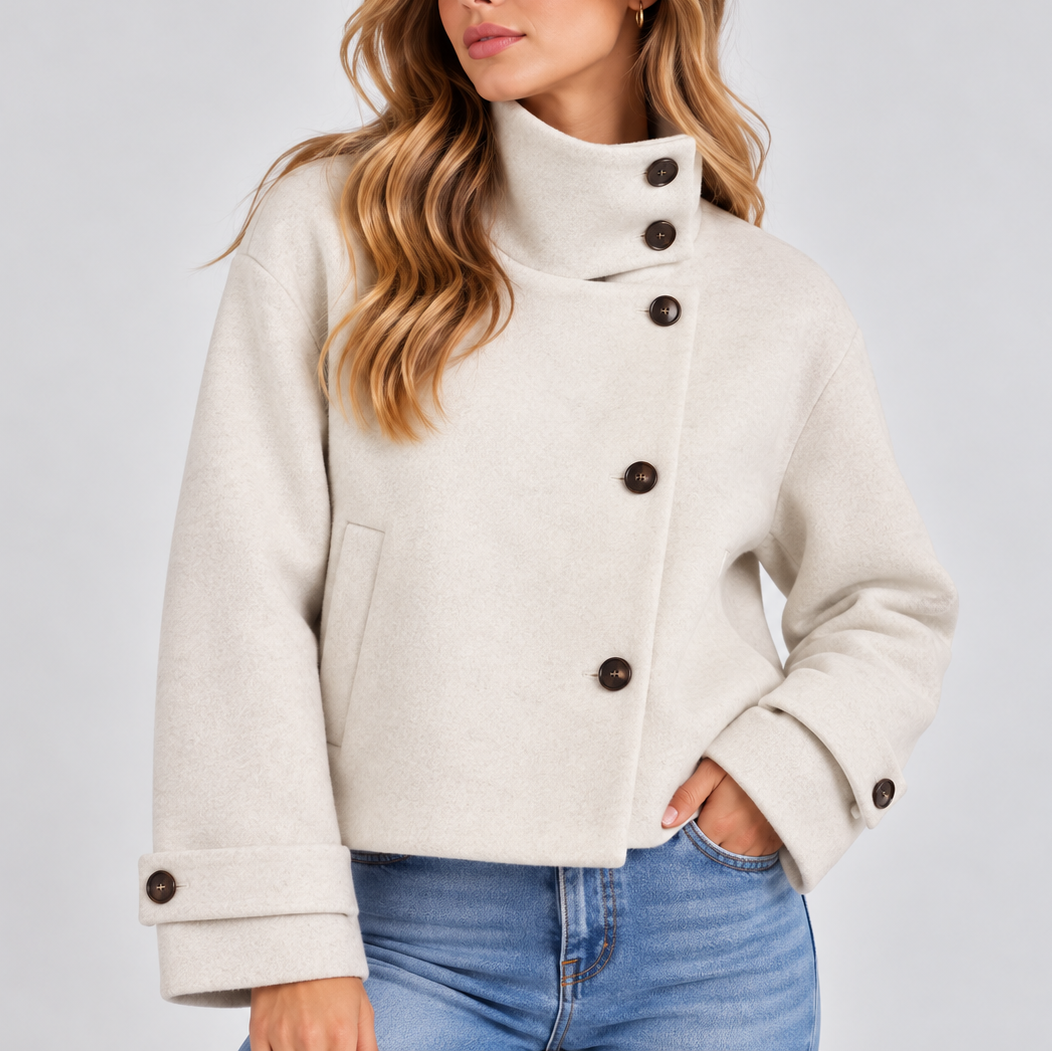 Lila Honfleur | Women's High Neck Cropped Jacket – Button Front Coat