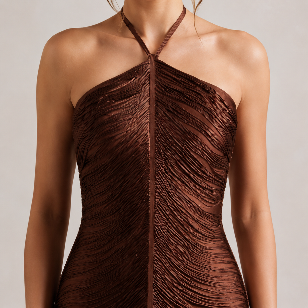 Laure Belle | Halter Neck Fringe Column Maxi Dress