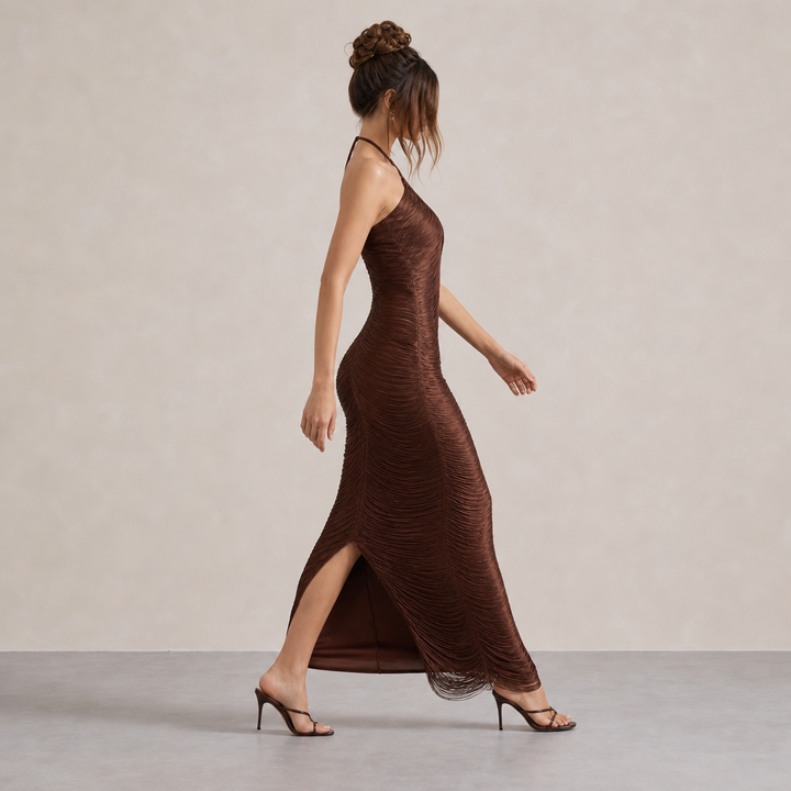Laure Belle | Halter Neck Fringe Column Maxi Dress