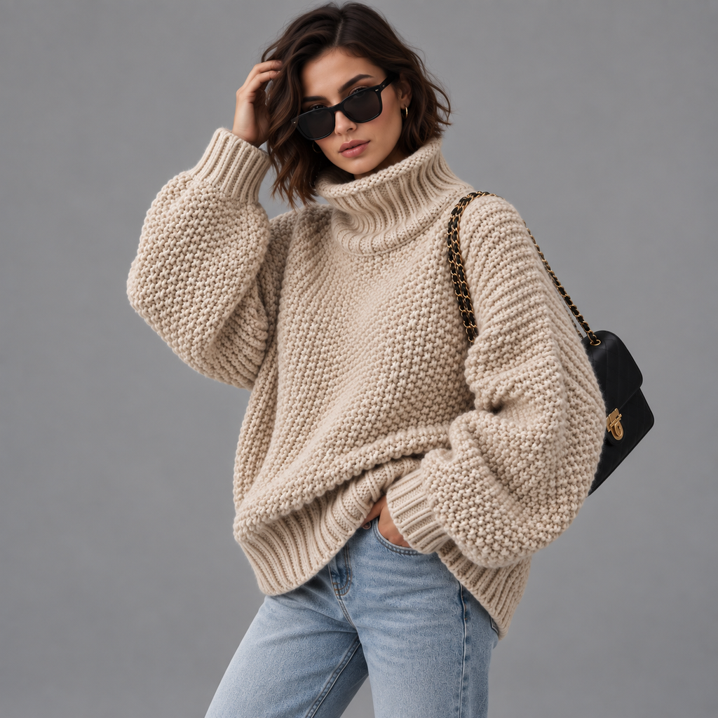 Brune Laval | Women's Oversized Chunky Knit Turtleneck Sweater