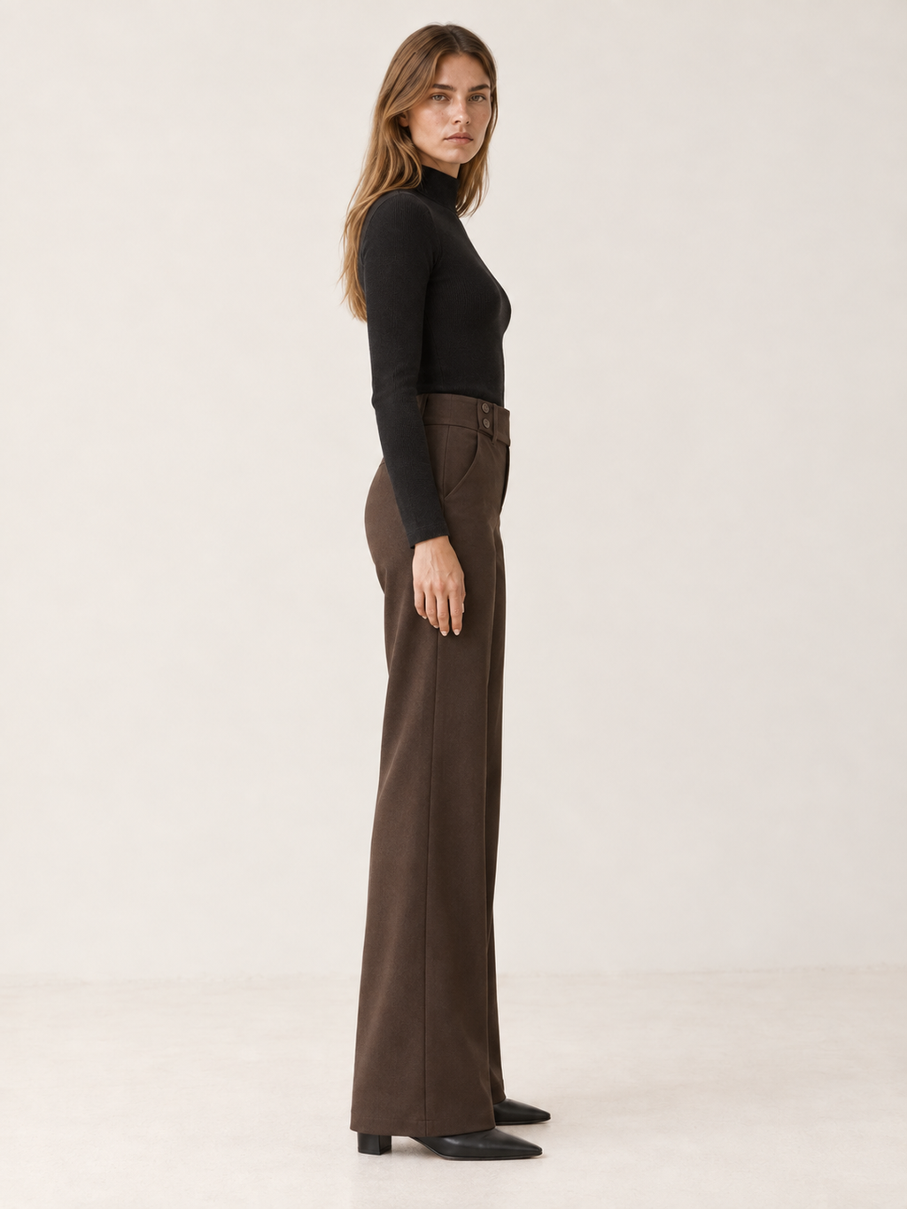 Rosalie Beaumont | Women's Flare Pants with Mid-Rise Double-Button Waistband