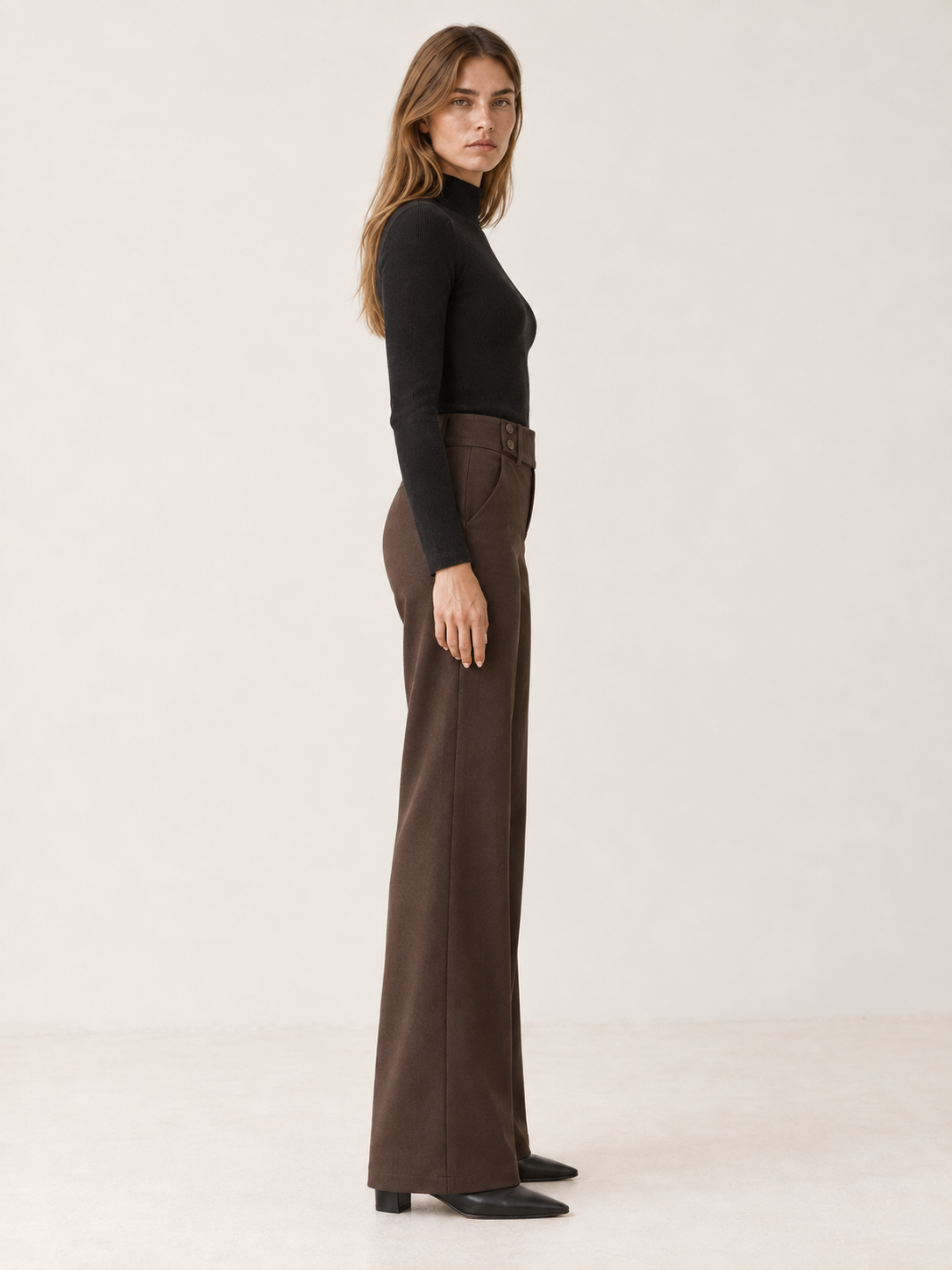 Rosalie Beaumont | Women's Flare Pants with Mid-Rise Double-Button Waistband