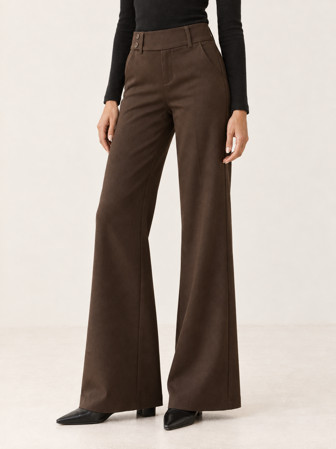 Rosalie Beaumont | Women's Flare Pants with Mid-Rise Double-Button Waistband