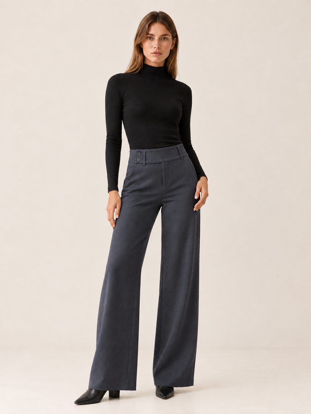 Rosalie Beaumont | Women's Flare Pants with Mid-Rise Double-Button Waistband