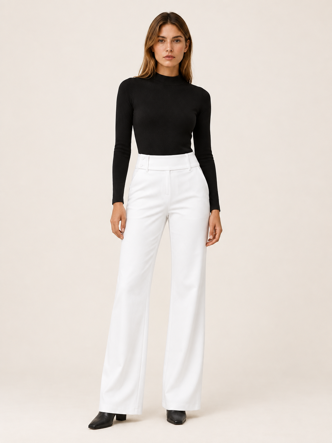 Rosalie Beaumont | Women's Flare Pants with Mid-Rise Double-Button Waistband