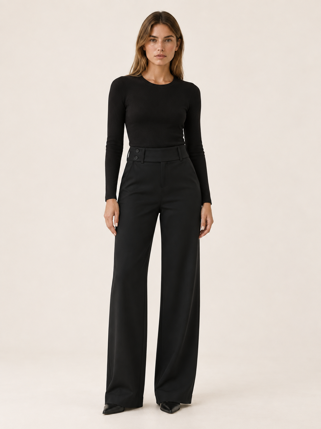 Rosalie Beaumont | Women's Flare Pants with Mid-Rise Double-Button Waistband