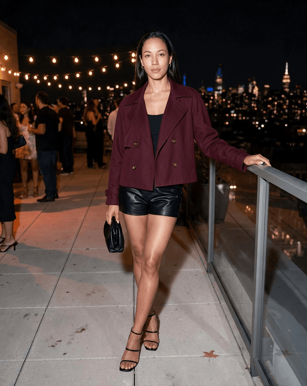 Candice Montferrat | Notch-Collar Double-Breasted Cropped Trench Jacket