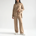 Romy Dijon | Women’s Knitted Lounge Set – Turtleneck Jumper & Wide-Leg Trousers
