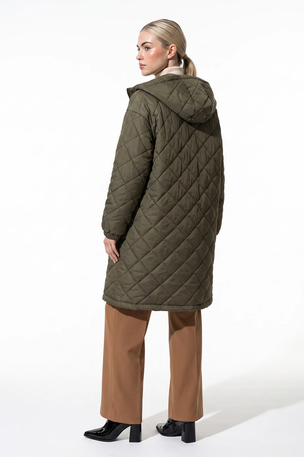 Mylène Tessier | Women's Winter Warm Long Diamond Quilted Hooded Puffer Coat