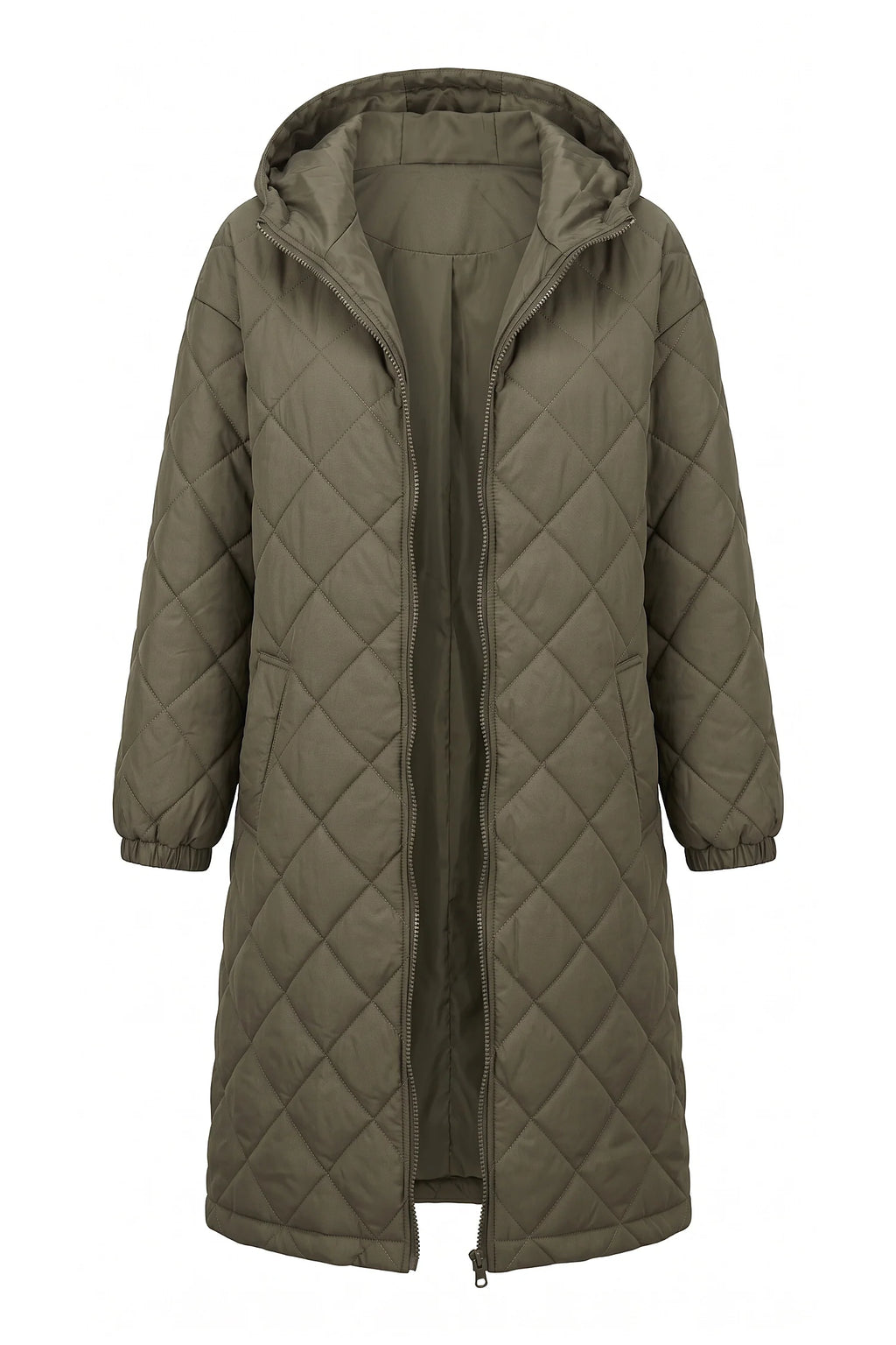 Mylène Tessier | Women's Winter Warm Long Diamond Quilted Hooded Puffer Coat