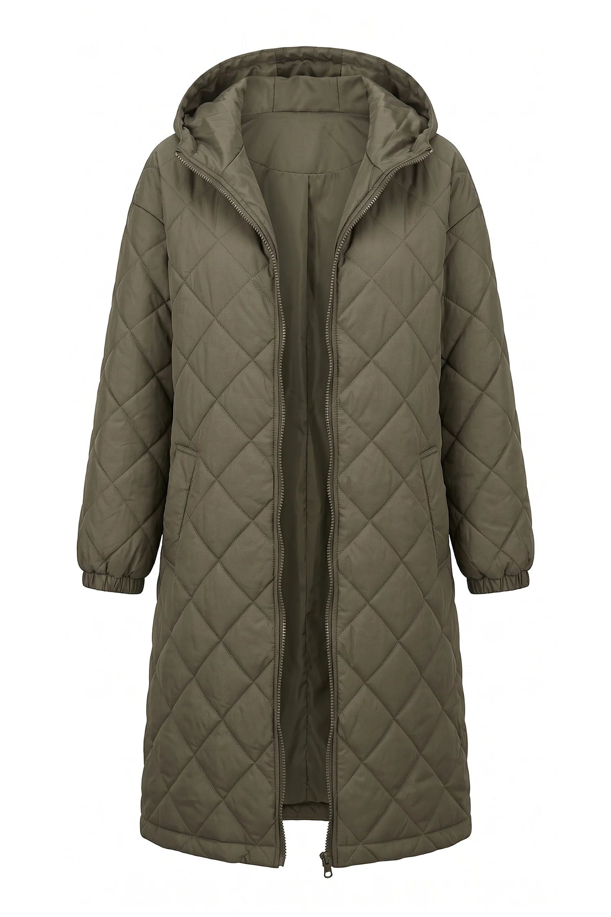 Mylène Tessier | Women's Winter Warm Long Diamond Quilted Hooded Puffer Coat