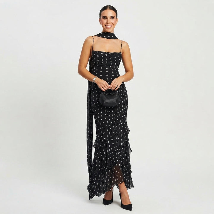 Ambra De Luca | Elegant Polka Dot Maxi Races Dress For Women