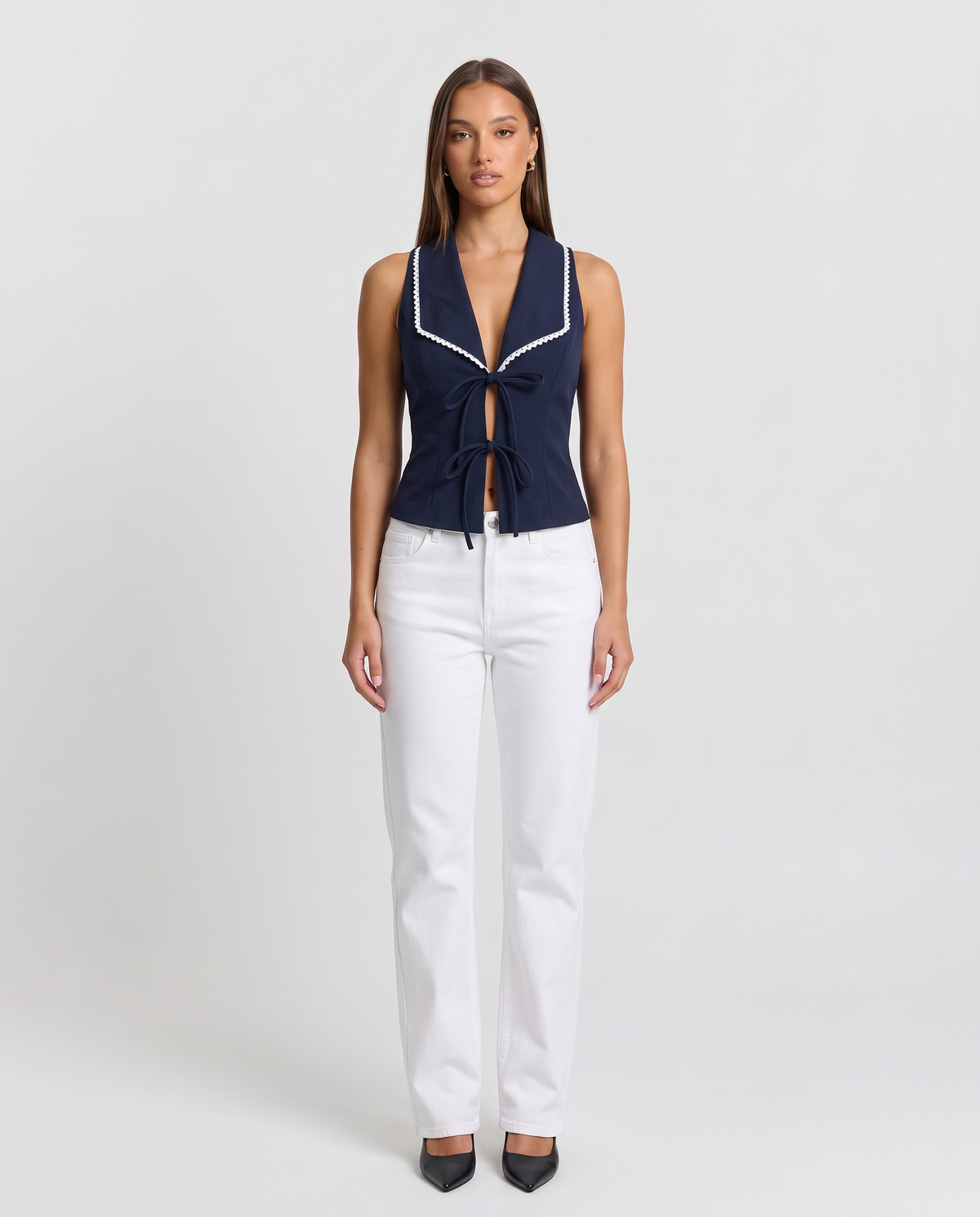 Pénélope Clairvaux | Ric-Rac Trim Tie-Front Sleeveless Waistcoat Top