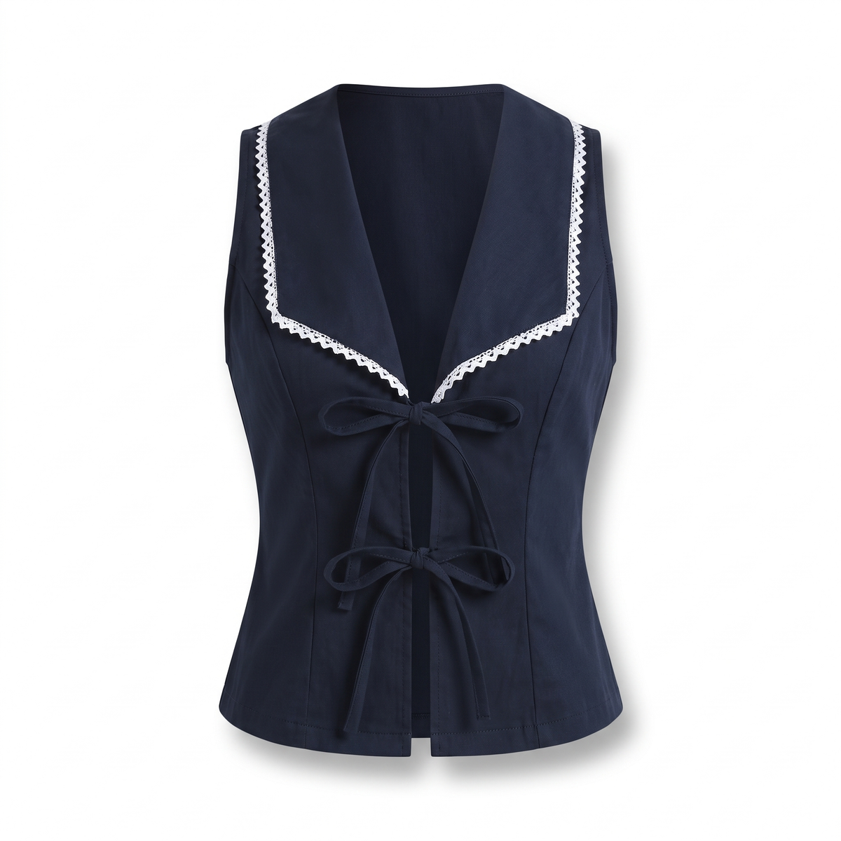 Pénélope Clairvaux | Ric-Rac Trim Tie-Front Sleeveless Waistcoat Top