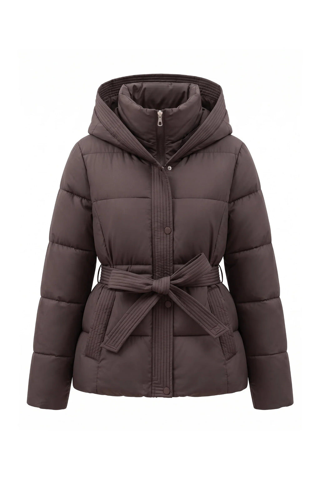 Clémence Moreau | Women's Winter Warm Hooded Puffer Jacket with Belted Waist