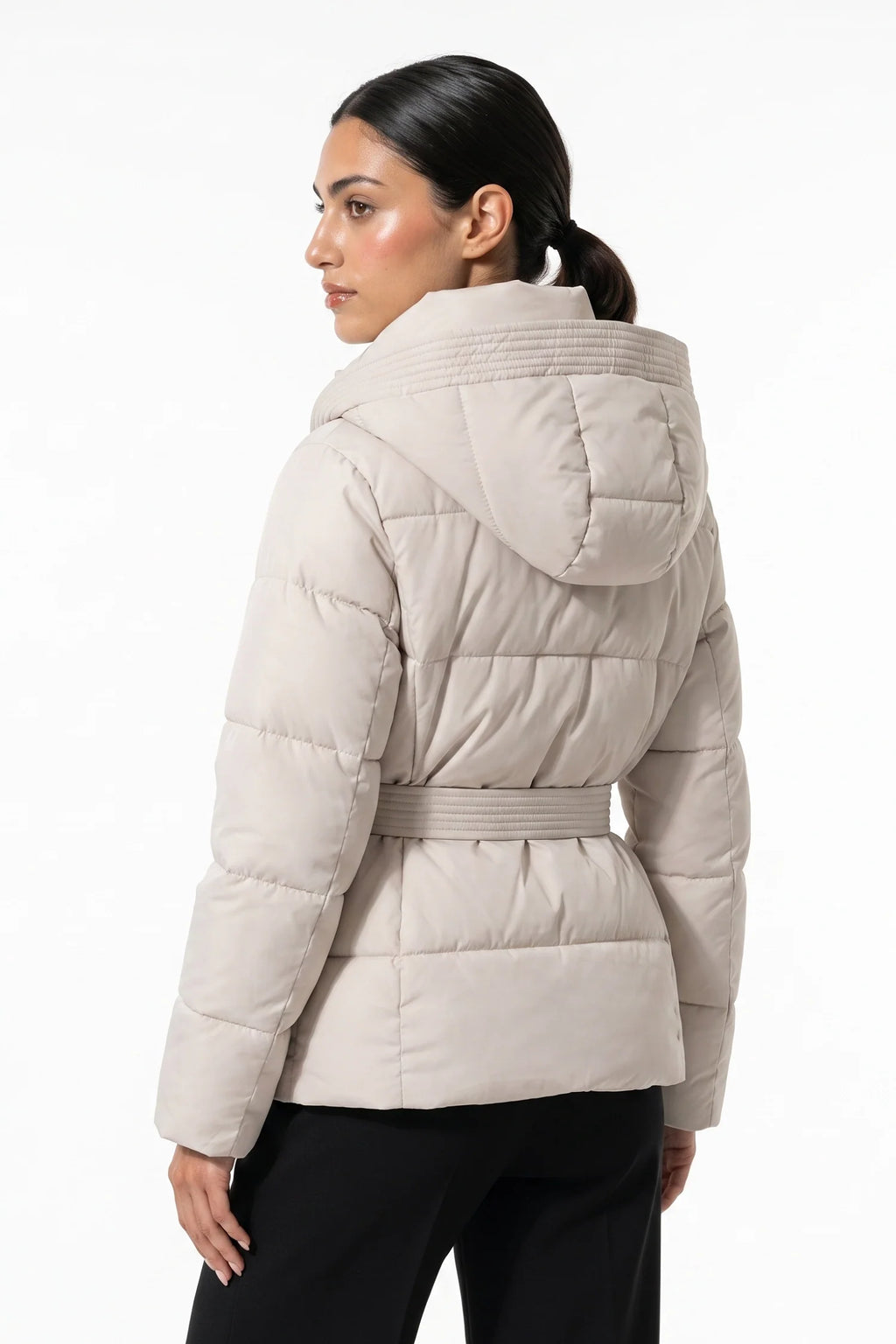 Clémence Moreau | Women's Winter Warm Hooded Puffer Jacket with Belted Waist