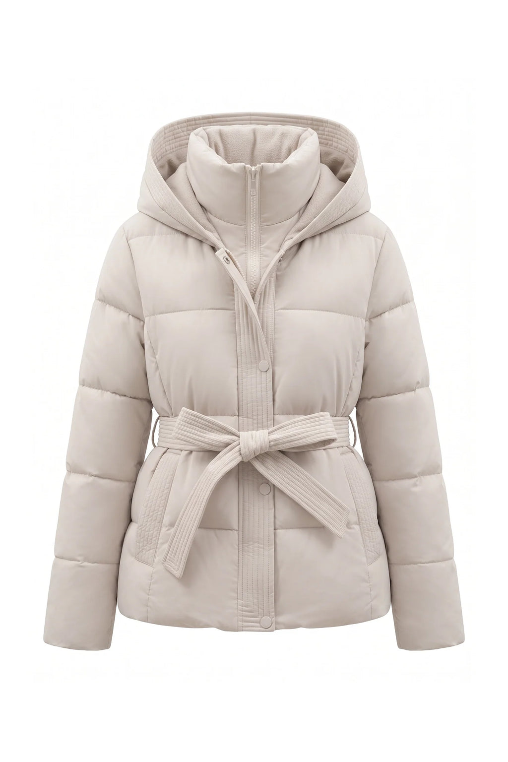 Clémence Moreau | Women's Winter Warm Hooded Puffer Jacket with Belted Waist