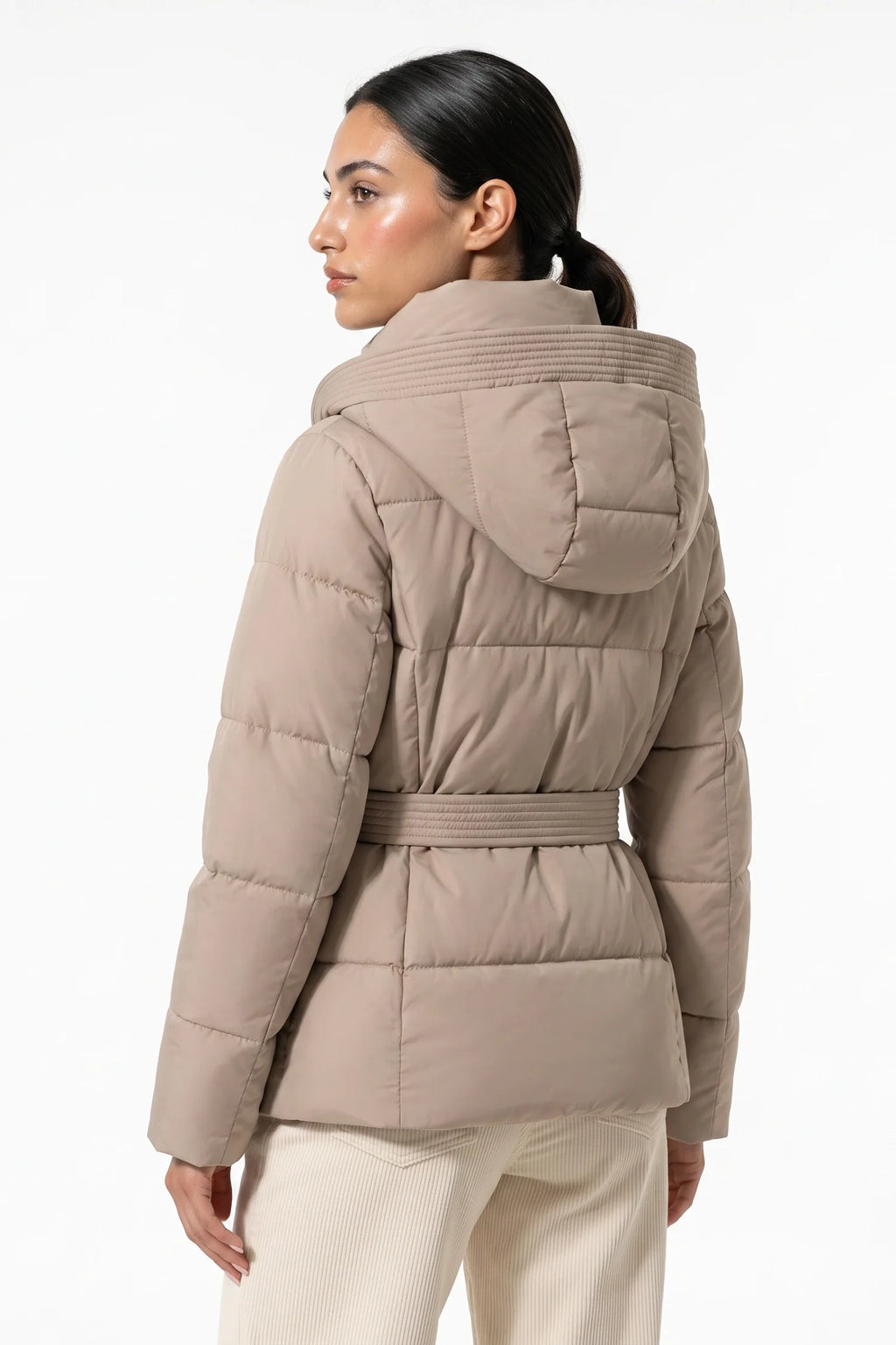 Clémence Moreau | Women's Winter Warm Hooded Puffer Jacket with Belted Waist