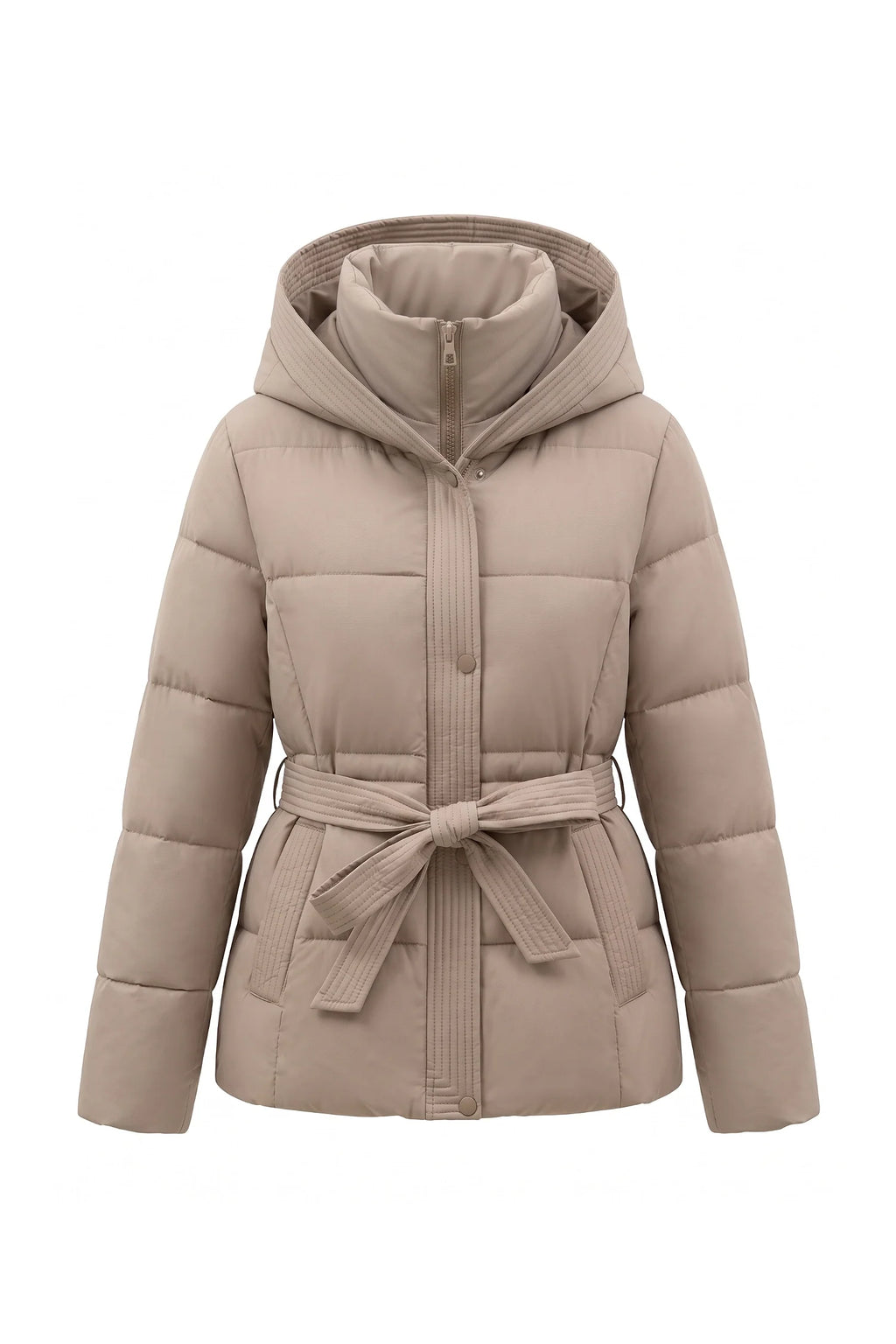 Clémence Moreau | Women's Winter Warm Hooded Puffer Jacket with Belted Waist