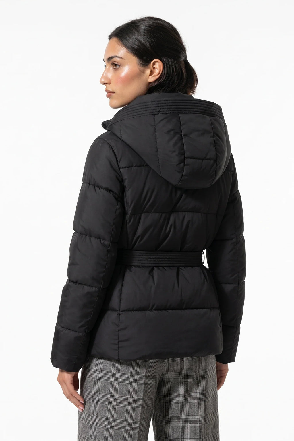 Clémence Moreau | Women's Winter Warm Hooded Puffer Jacket with Belted Waist