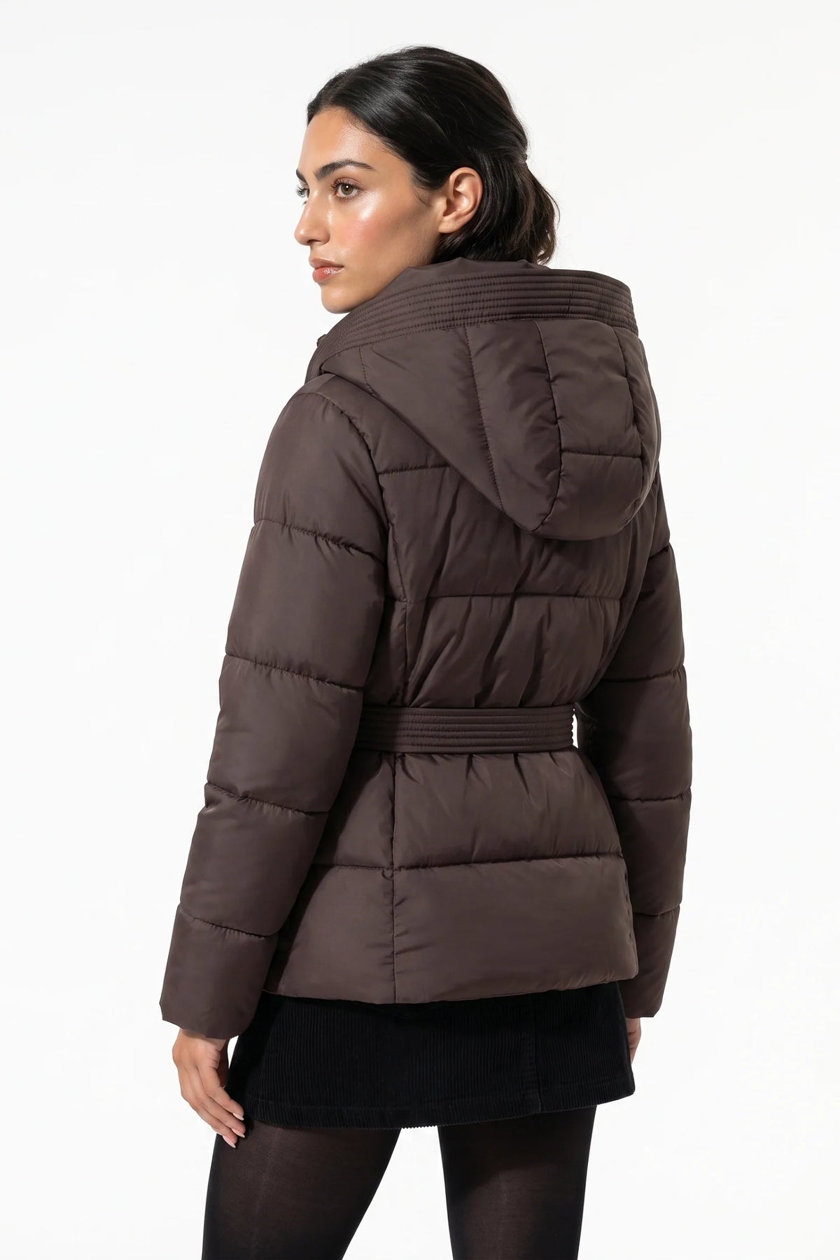 Clémence Moreau | Women's Winter Warm Hooded Puffer Jacket with Belted Waist