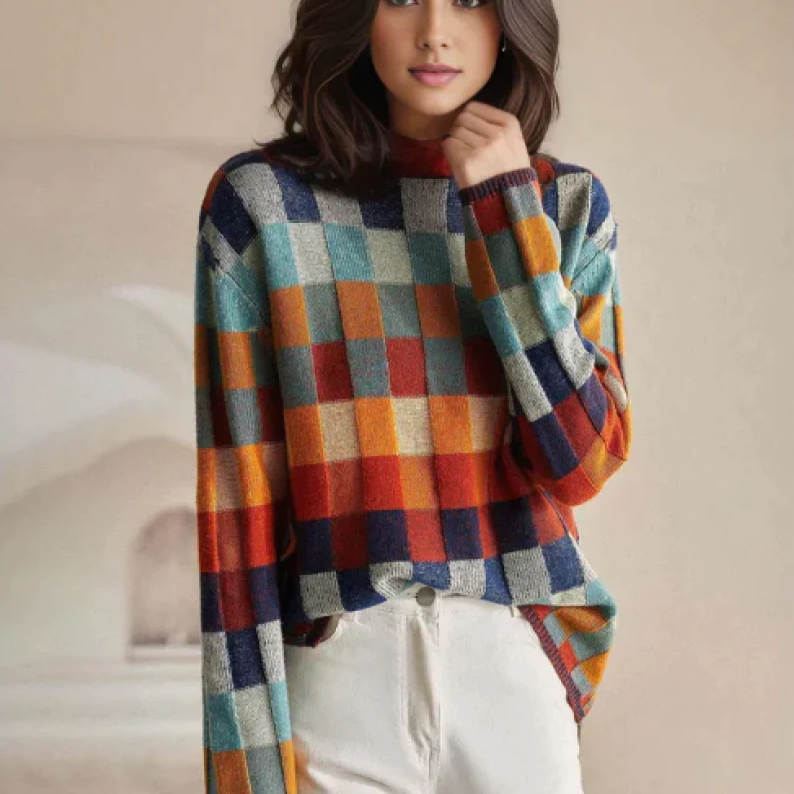 Alba Ravizzi | Women’s Multicolor Plaid Cozy Knit Sweater