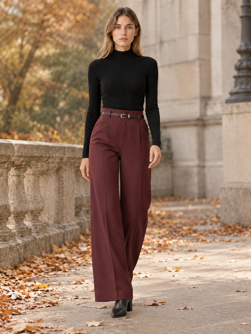 Carina Seravalli | Women's High Waisted Wide Leg Trousers Workwear