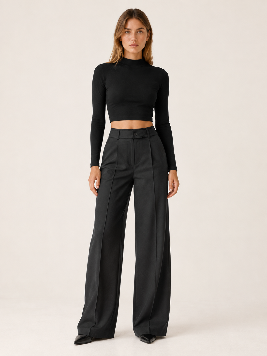Carina Seravalli | Women's High Waisted Wide Leg Trousers Workwear