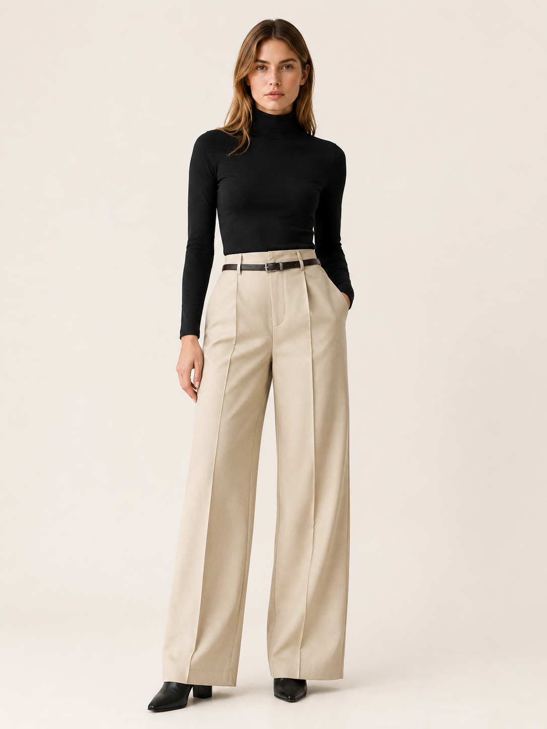 Carina Seravalli | Women's High Waisted Wide Leg Trousers Workwear