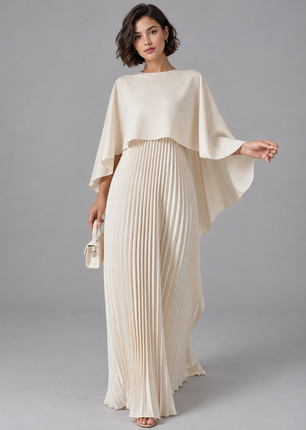 Salomé Amiens | Women's Pleated Cape Overlay Formal Maxi Dress