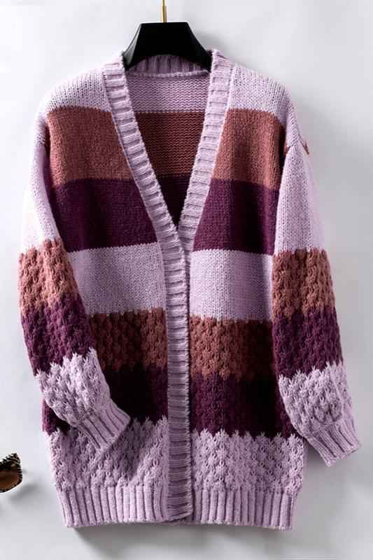 Romane Montarive | Women's Oversized Striped Cardigan Orange and Purple