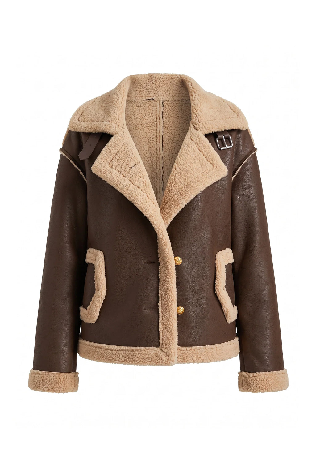 Amandine Rey | Women’s Winter Warm Faux Fur Jacket in Leather Aviator Style
