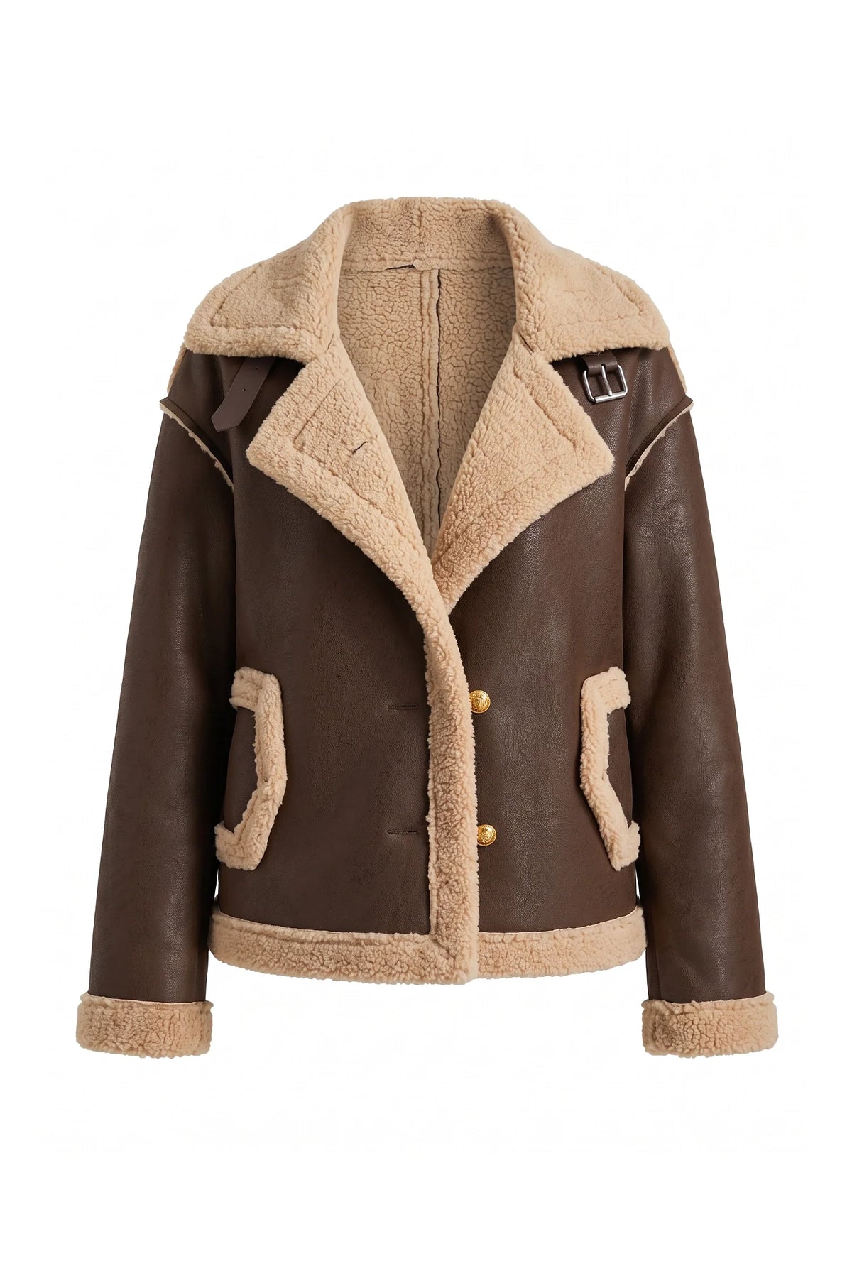 Amandine Rey | Women’s Winter Warm Faux Fur Jacket in Leather Aviator Style