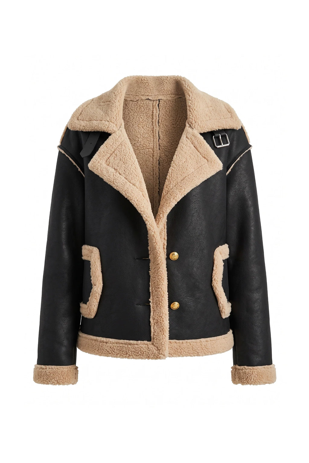 Amandine Rey | Women’s Winter Warm Faux Fur Jacket in Leather Aviator Style