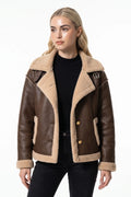 Amandine Rey | Women’s Winter Warm Faux Fur Jacket in Leather Aviator Style