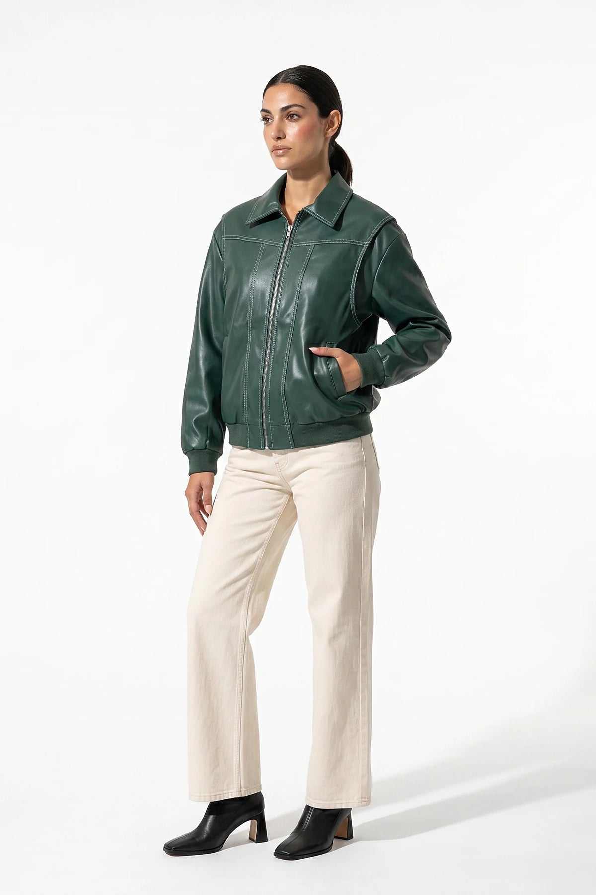 Sarah Masson | Women’s Winter Versatile Oversized Leather Jacket with Zip Up Front