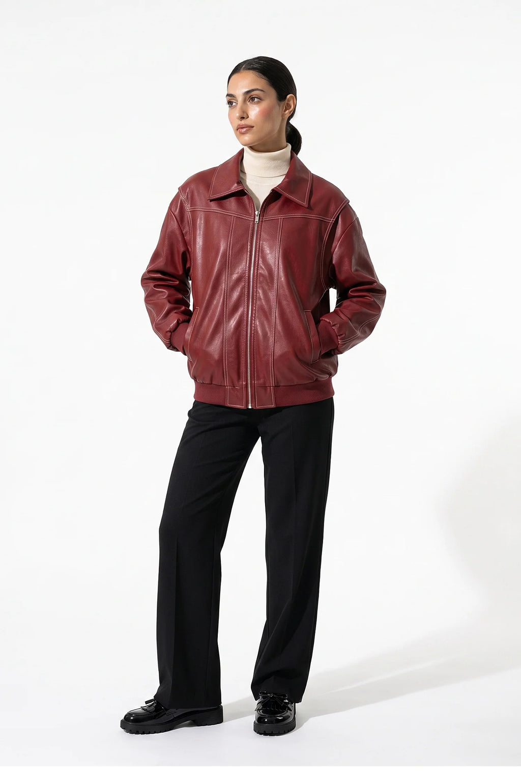 Sarah Masson | Women’s Winter Versatile Oversized Leather Jacket with Zip Up Front