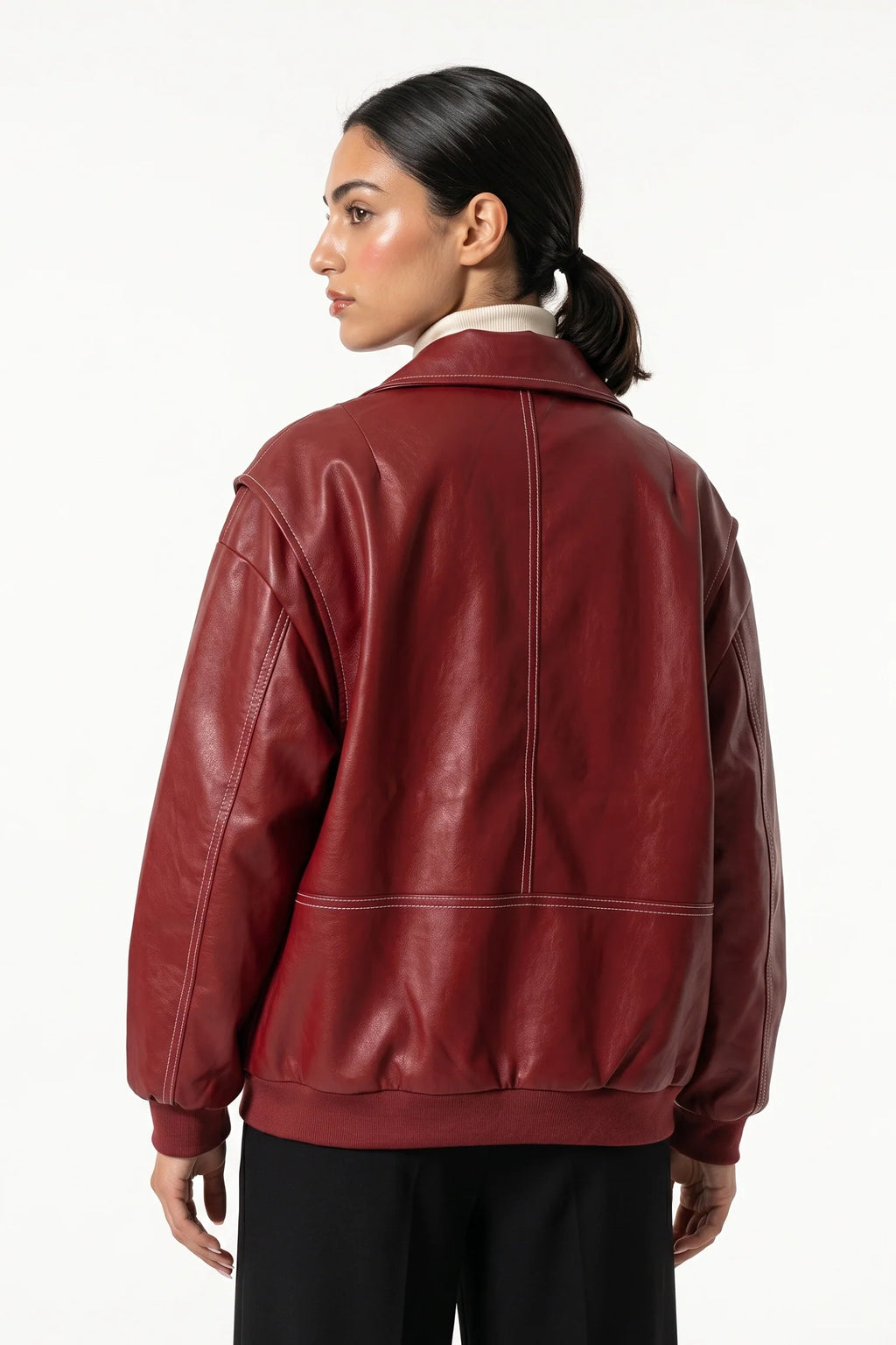 Sarah Masson | Women’s Winter Versatile Oversized Leather Jacket with Zip Up Front