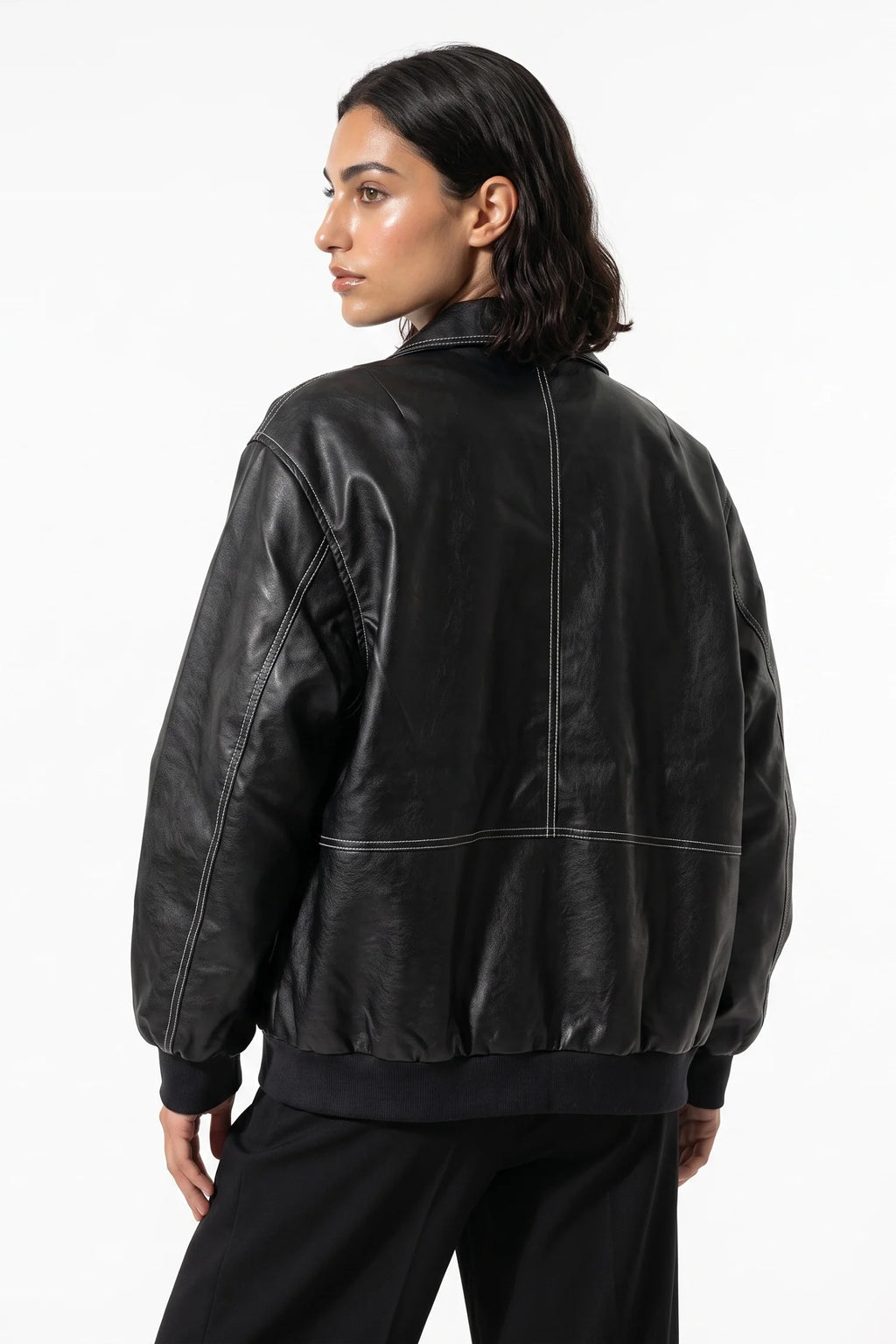 Sarah Masson | Women’s Winter Versatile Oversized Leather Jacket with Zip Up Front