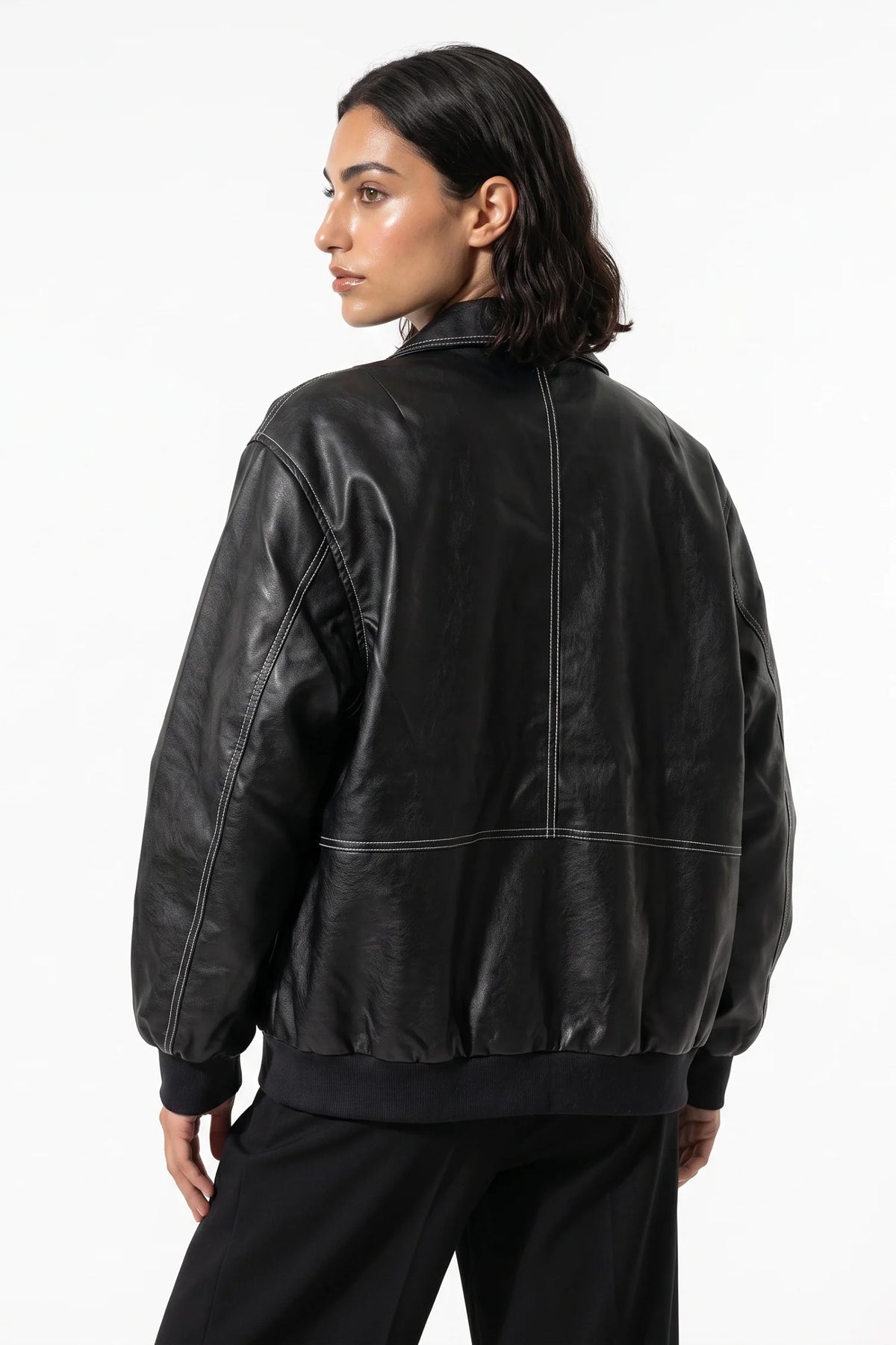 Sarah Masson | Women’s Winter Versatile Oversized Leather Jacket with Zip Up Front