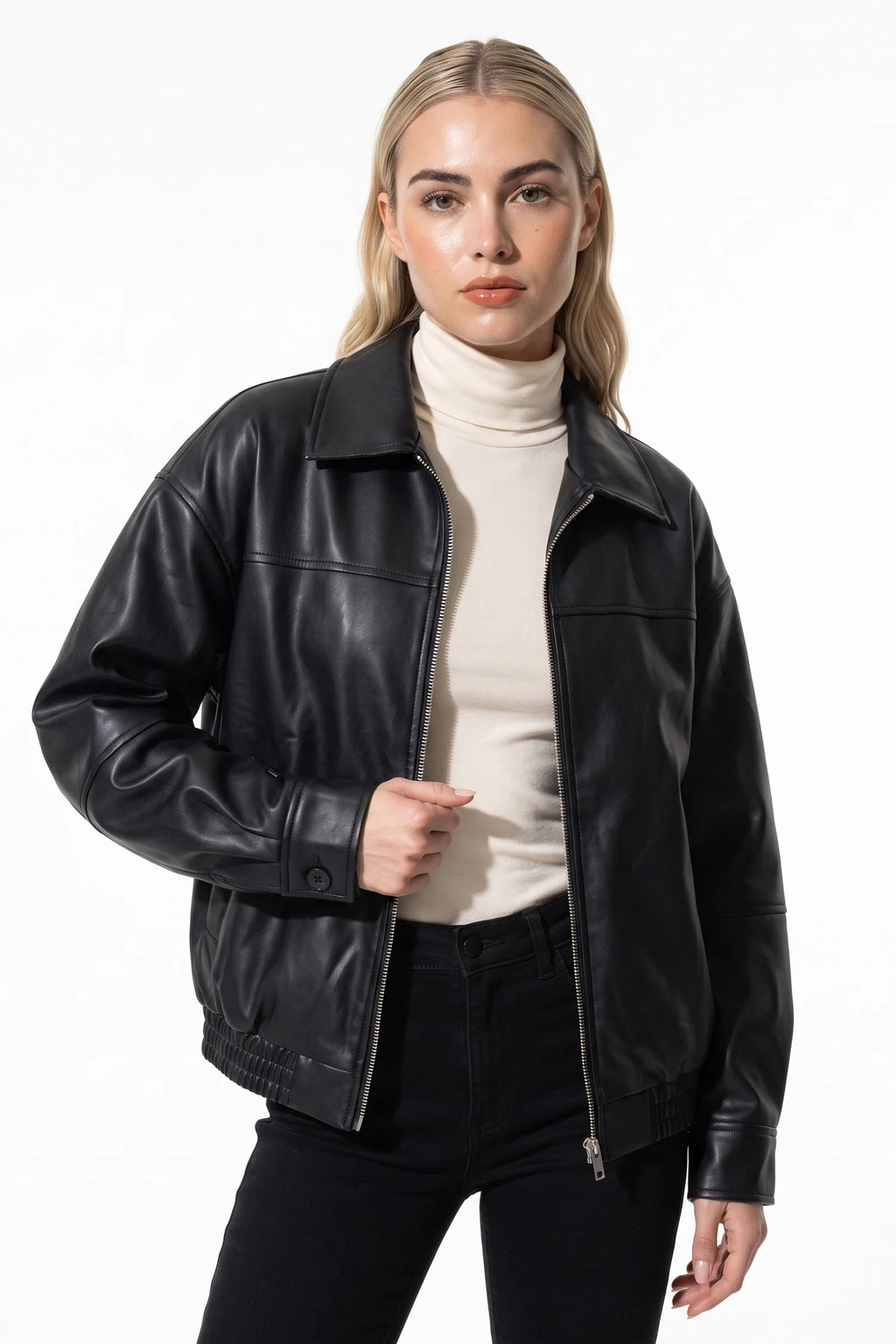Lison Delmas | Women’s Winter Versatile Black Oversized Leather Jacket