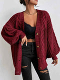 Clarisse Delisle | Women's Oversized Cable Knit Cardigan Balloon Sleeve