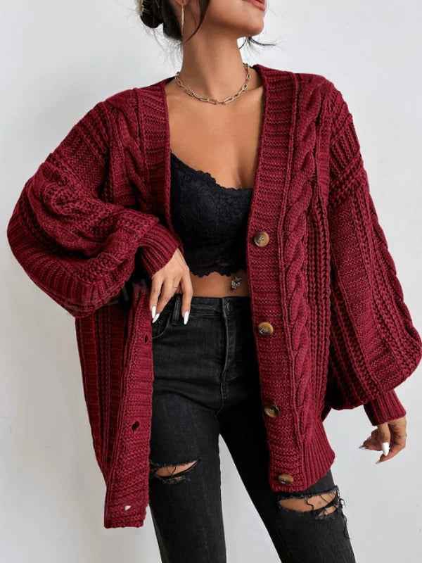 Clarisse Delisle | Women's Oversized Cable Knit Cardigan Balloon Sleeve